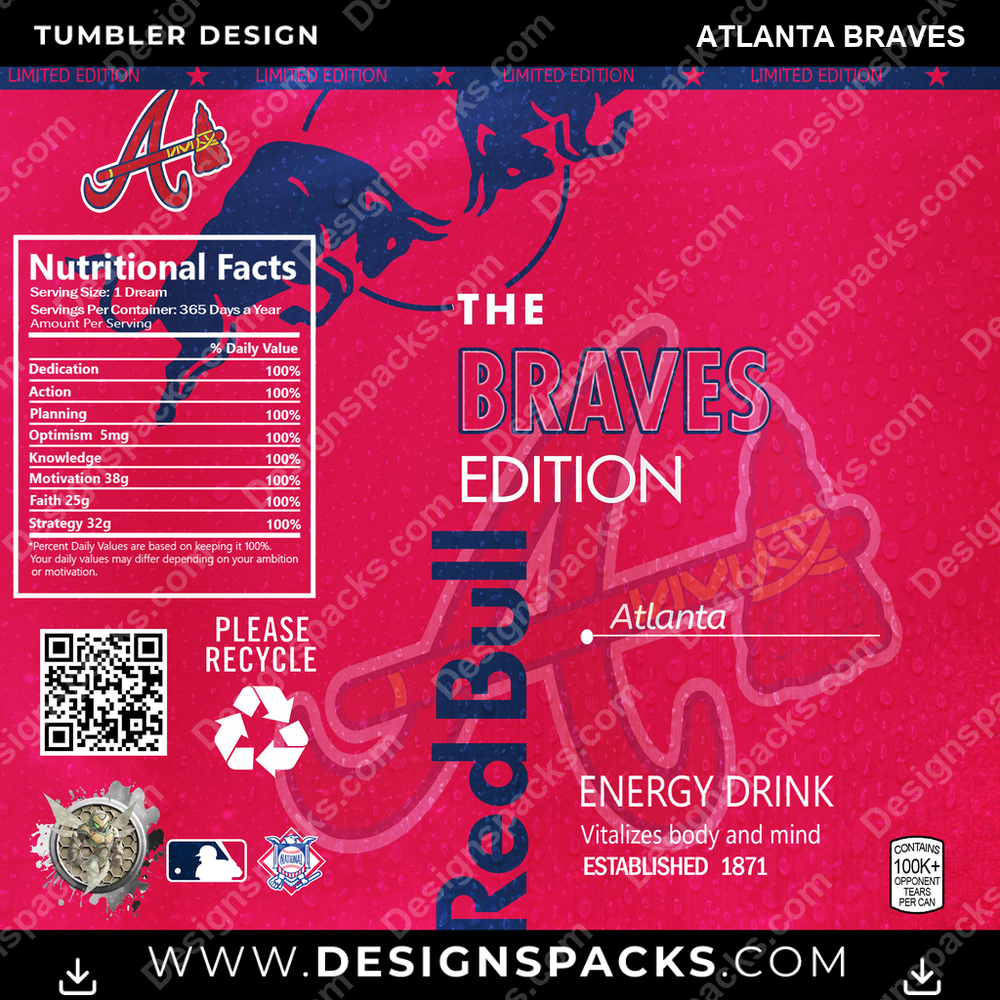 Baseball Red Bull Atlanta Braves Tumbler Digital Wrap Design