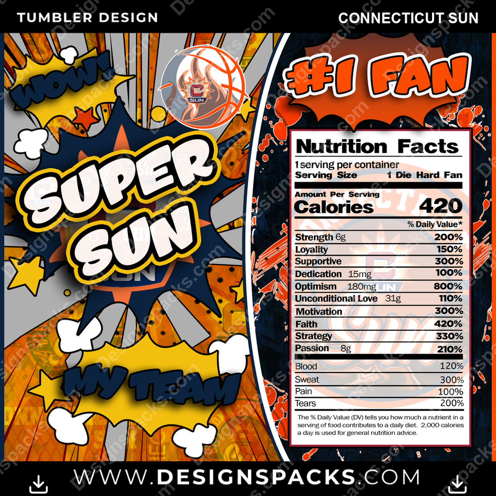 Basketball Super Team Connecticut Sun Tumbler Digital Wrap Design