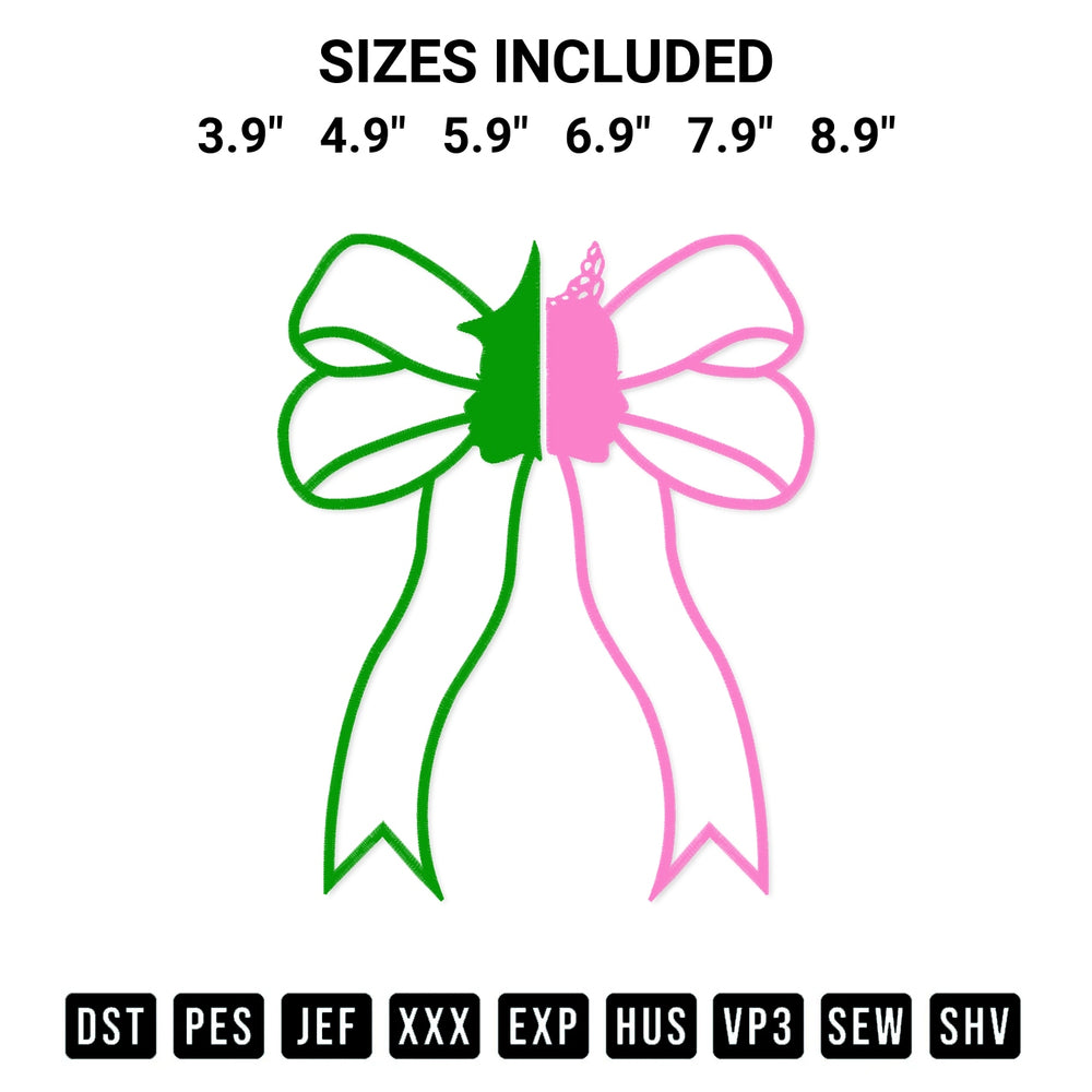 Create amazing crafts with the Elphaba Glinda Wicked Bow Embroidery Design embroidery file. High-quality digital download from Designspacks.com, perfect for beginners and pros. Available sizes: 3.9", 4.9", 5.9", 6.9", 7.9", 8.9".
