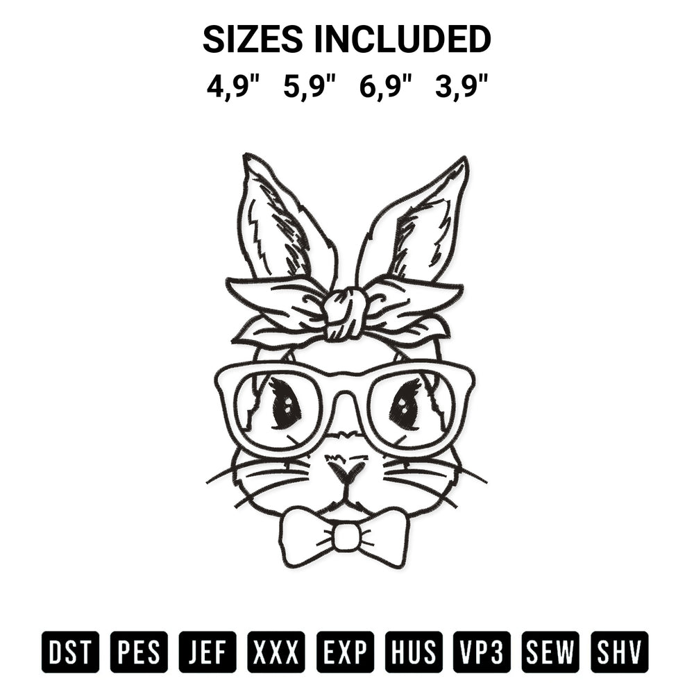 Stitch like a pro with the Bunny With Glasses Logo Embroidery Design embroidery pattern from Designspacks.com. High-quality digital machine embroidery file. Available sizes: 4,9", 5,9", 6,9", 3,9".