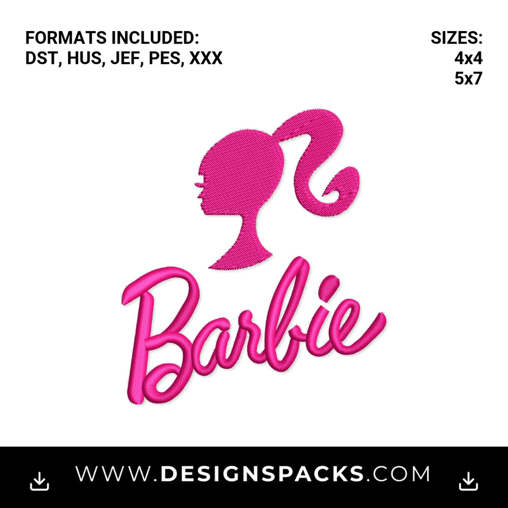 Pink Barbie Girl Silhouette Logo File Embroidery Design - Instant digital download pattern at Designspacks.com