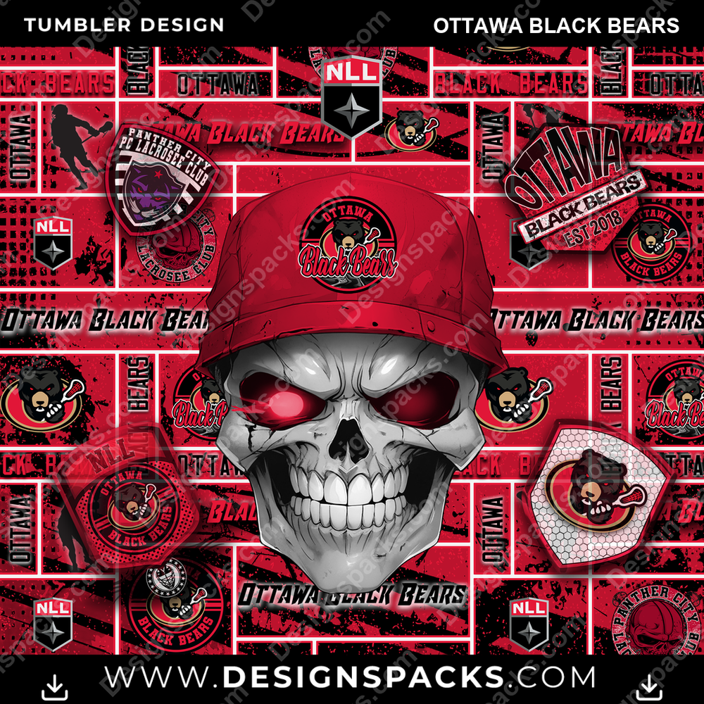 Lacrosse Skull Ottawa Black Bears Tumbler Digital Wrap Design