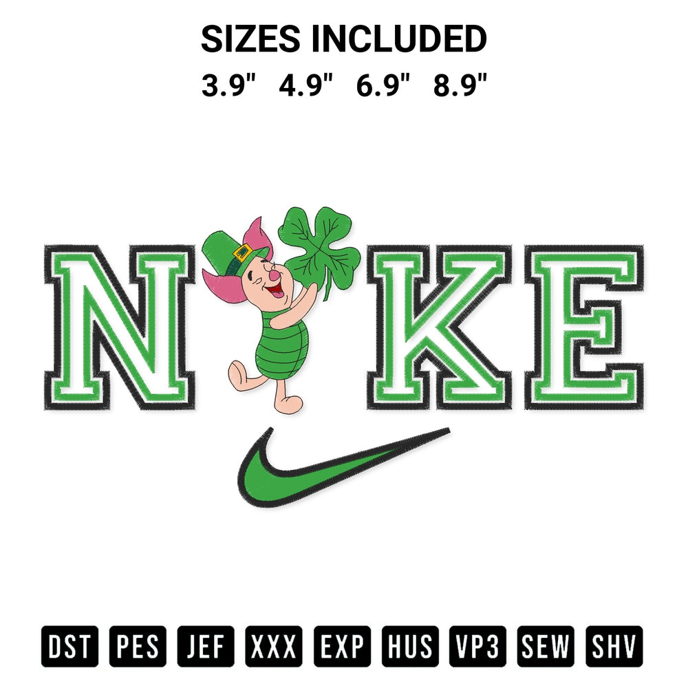 Download the Disney Piglet Shamrock X Nike Embroidery Design machine embroidery design exclusively at Designspacks.com. Premium digitized pattern for apparel and DIY crafts. Available sizes: 3.9", 4.9", 6.9", 8.9".