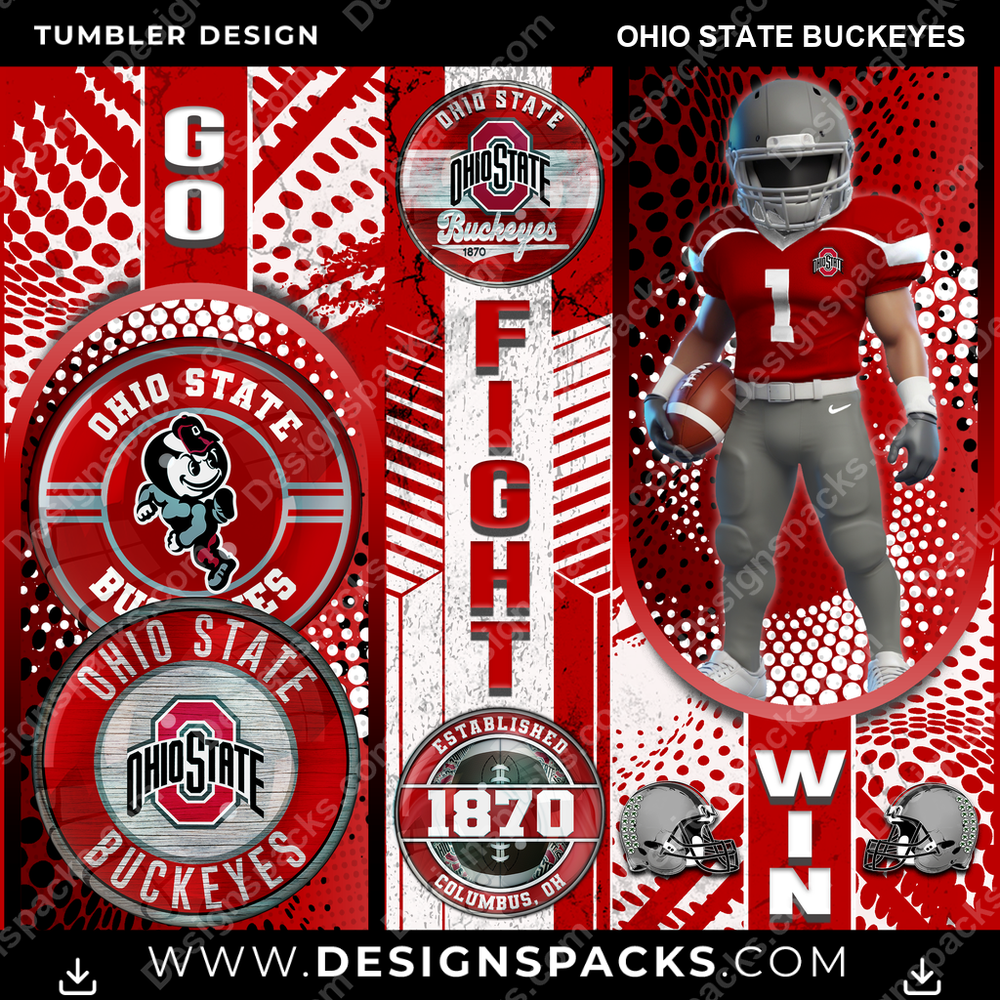 College Sport Go Fight Win Ohio State Buckeyes Tumbler Digital Wrap Design