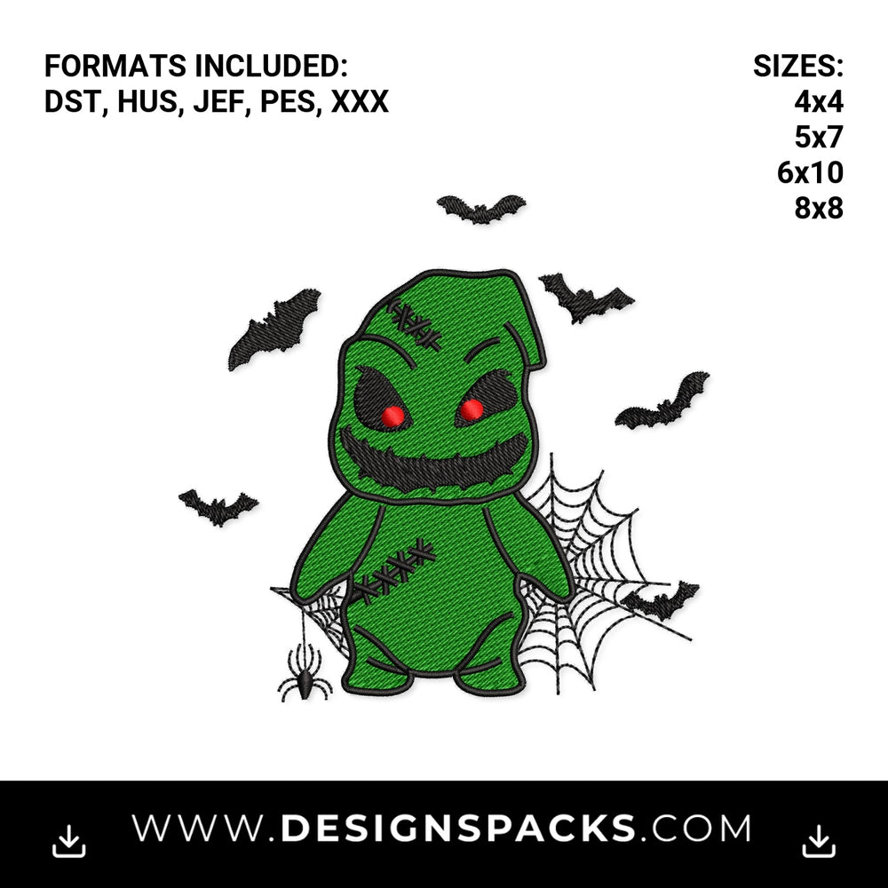 Oogie Boogie Halloween Monster with Bats Embroidery Design - Instant digital download pattern at Designspacks.com