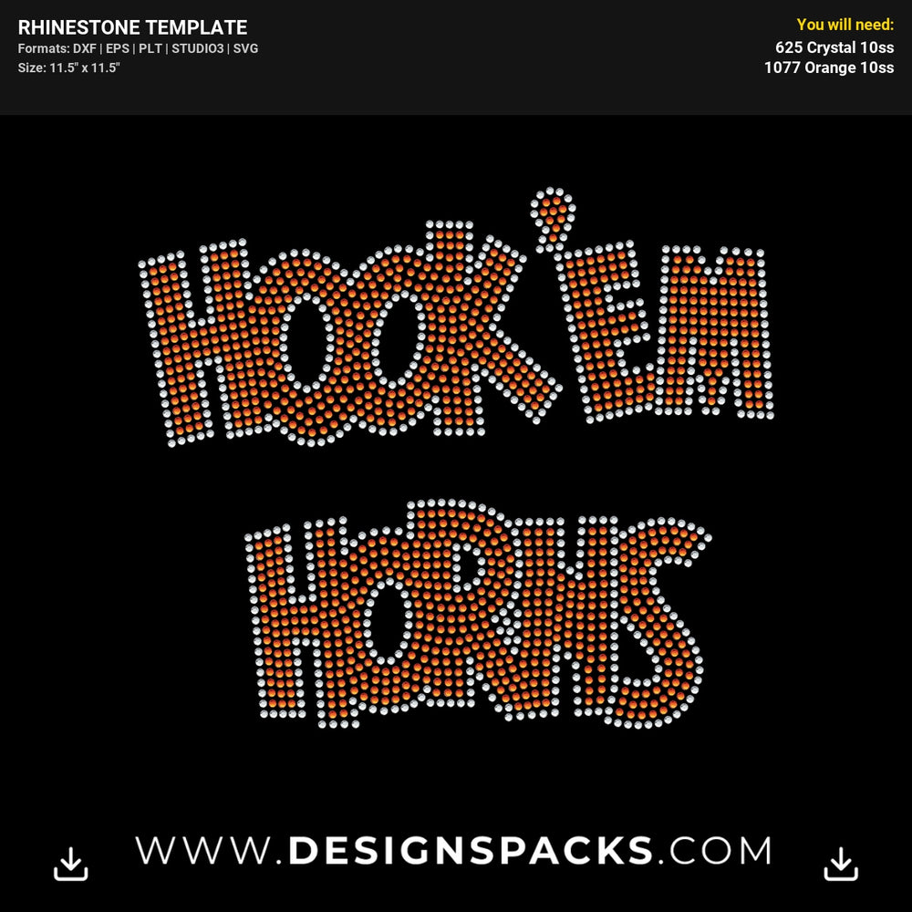 Hook Em Horns Rhinestone Digital Template