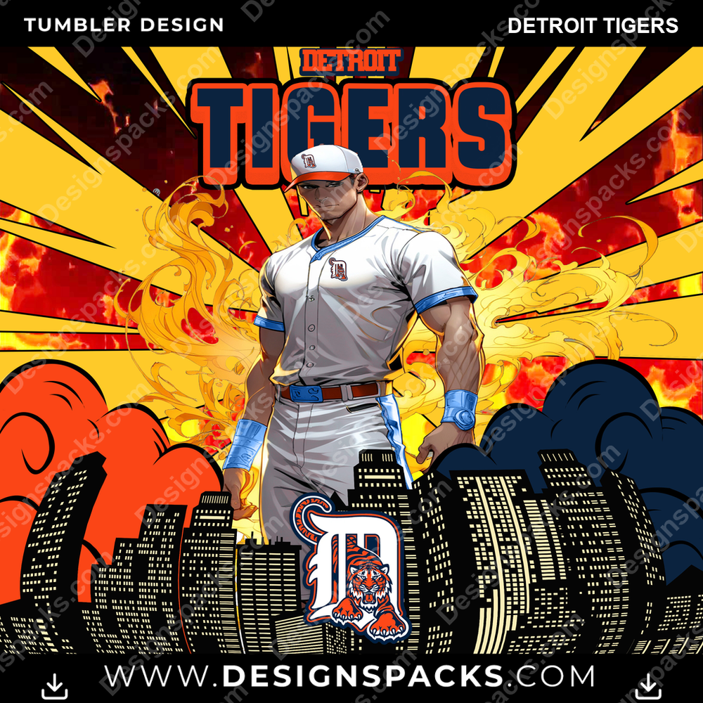 Baseball Comic Cover Detroit Tigers Tumbler Digital Wrap Design