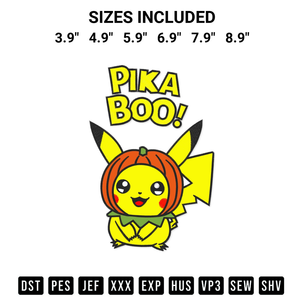 Discover the perfect addition to your crafting collection: Pikaboo Pumpkin Pikachu Embroidery Design embroidery file. Instantly available at Designspacks.com. Available sizes: 3.9", 4.9", 5.9", 6.9", 7.9", 8.9".