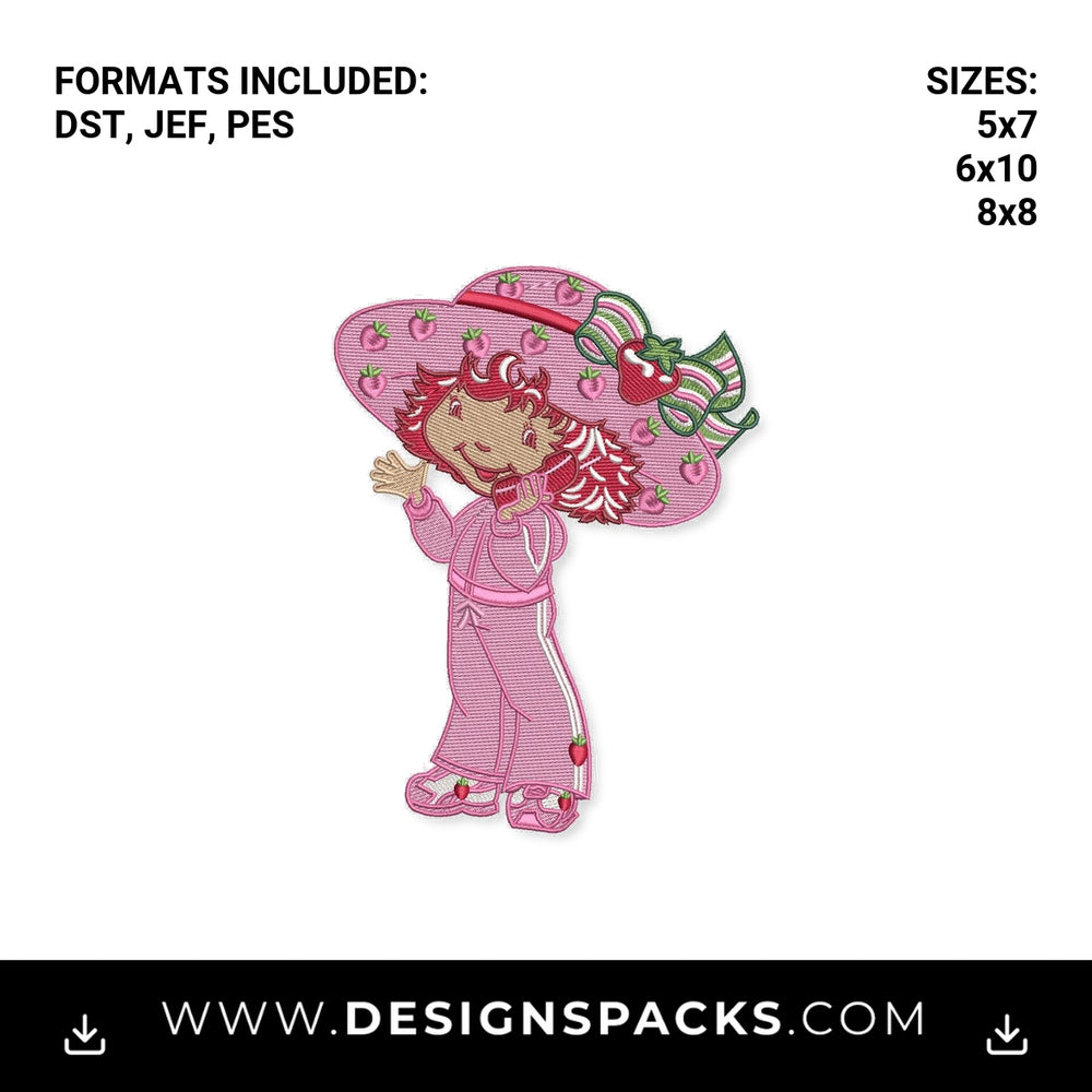 Strawberry Shortcake Pink Tracksuit Embroidery Design - Instant digital download pattern at Designspacks.com