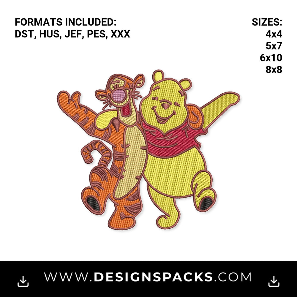 Winnie the Pooh and Tigger Friends Embroidery Design - Instant digital download pattern at Designspacks.com