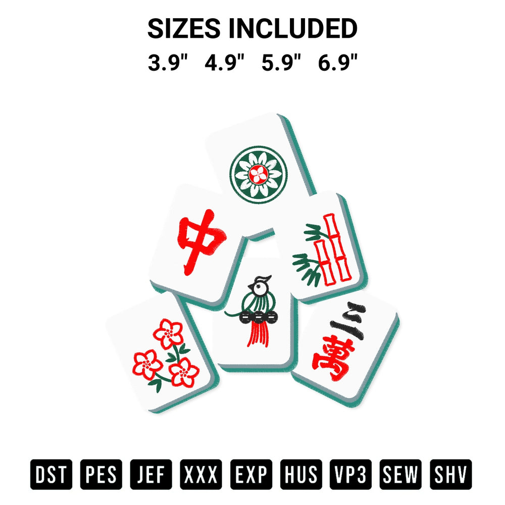 Shop the Mahjong Tiles Set Embroidery Design machine embroidery pattern at Designspacks.com. Beautifully digitized for flawless stitching on any fabric. Available sizes: 3.9", 4.9", 5.9", 6.9".
