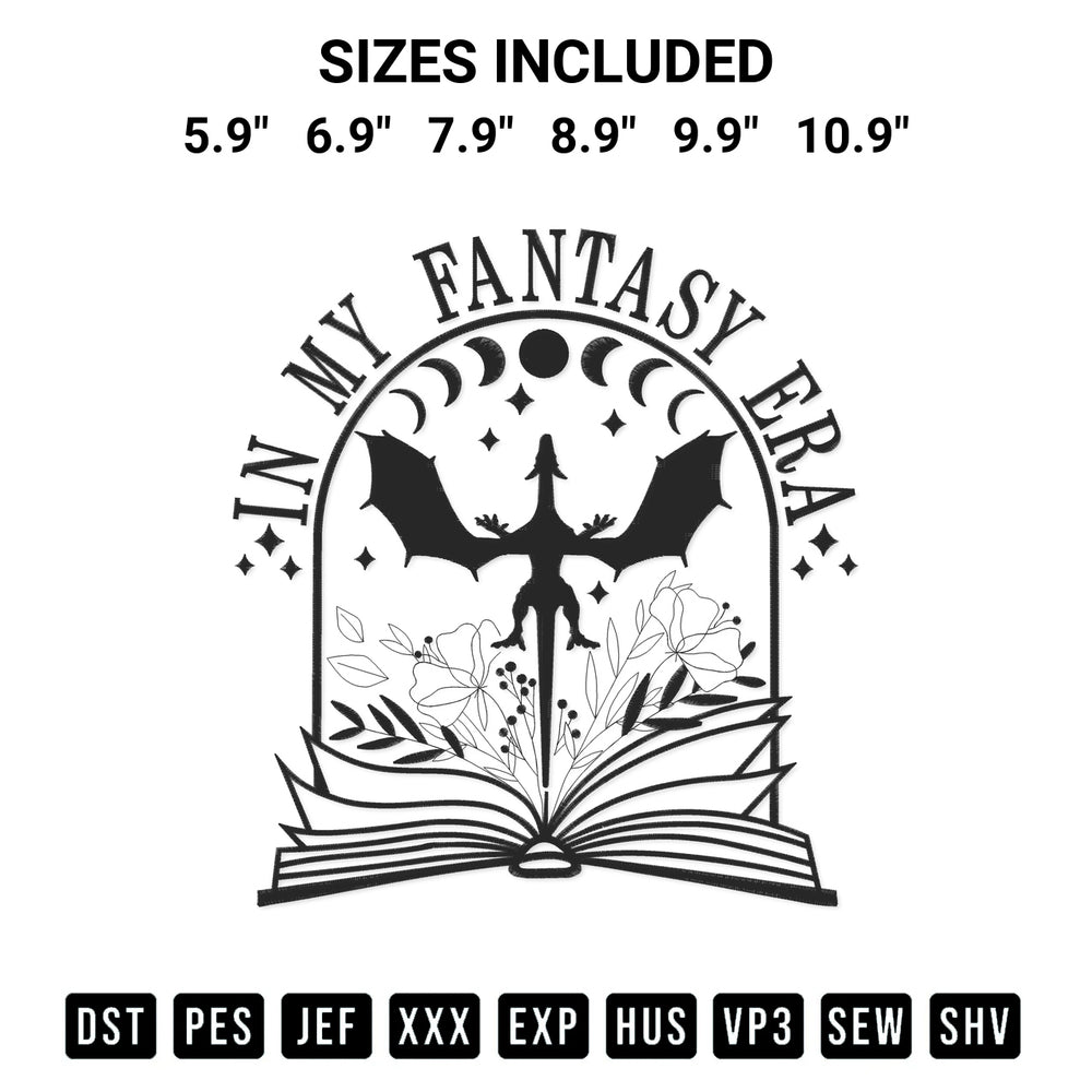 Elevate your next project with our In My Fantasy Era Embroidery Design embroidery file. Shop high-quality digital patterns instantly at Designspacks.com. Available sizes: 5.9", 6.9", 7.9", 8.9", 9.9", 10.9".