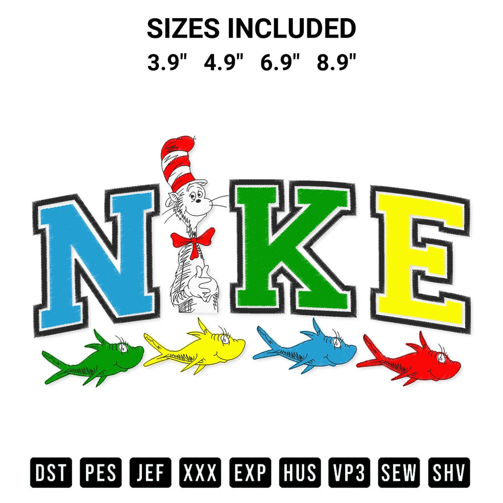 Add a unique touch to your apparel with the Nike Dr Seuss Embroidery Design embroidery file. Premium instant download available now on Designspacks.com. Available sizes: 3.9", 4.9", 6.9", 8.9".