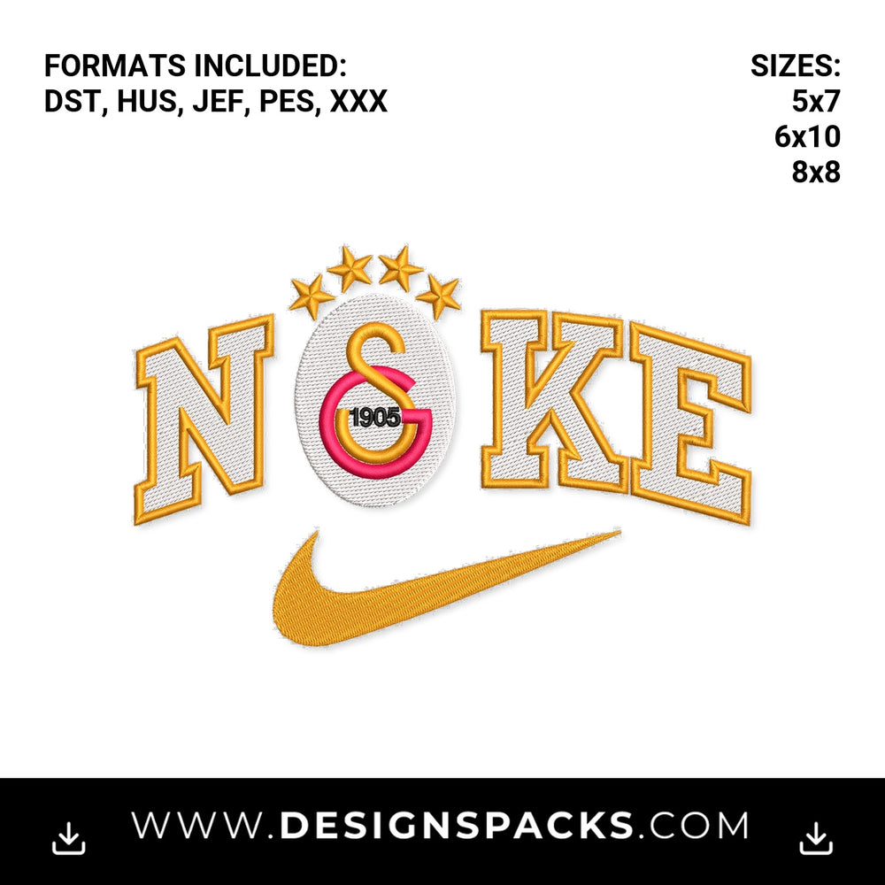Galatasaray 1905 Nike Swoosh Logo Embroidery Design - Instant digital download pattern at Designspacks.com