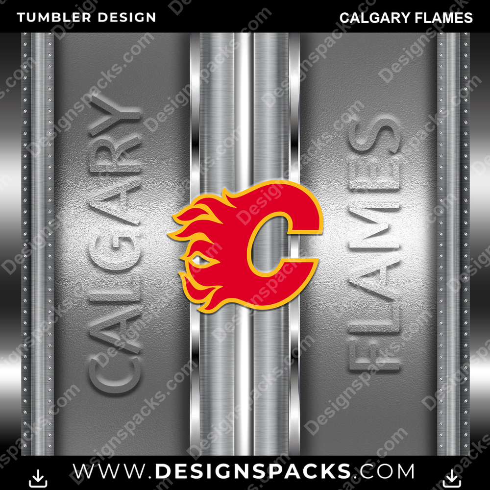 Ice Hockey Metallic Calgary Flames Tumbler Digital Wrap Design