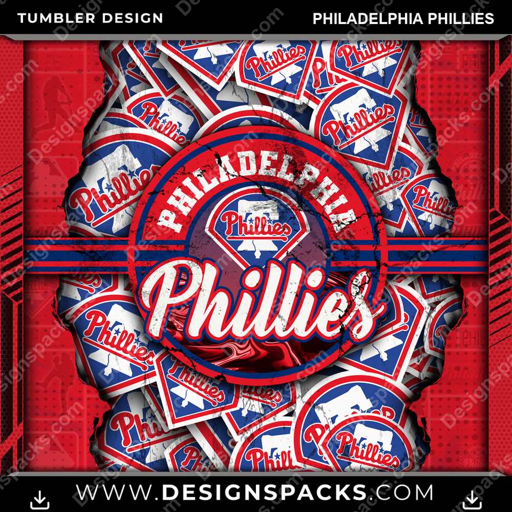 Baseball Ripped Philadelphia Phillies Tumbler Digital Wrap Design