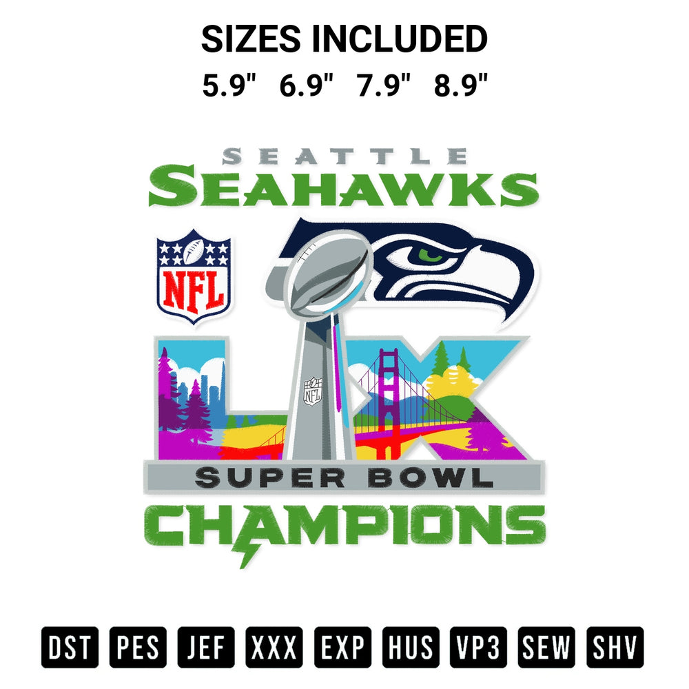 Stitch like a pro with the 2026 Nfl Seahawks Championship Trophy Embroidery Design embroidery pattern from Designspacks.com. High-quality digital machine embroidery file. Available sizes: 5.9", 6.9", 7.9", 8.9".