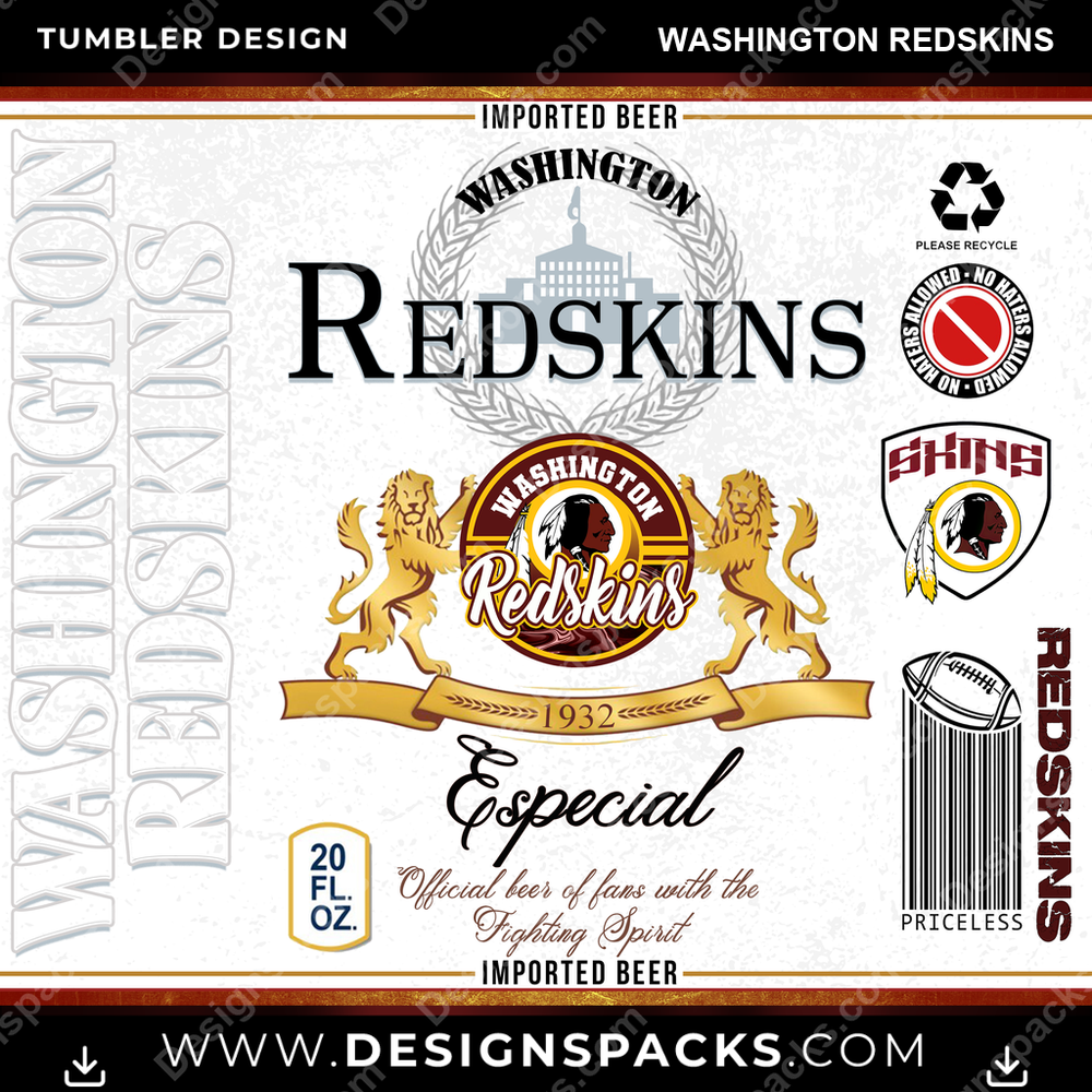 Football Modelo Washington Redskins Tumbler Digital Wrap Design