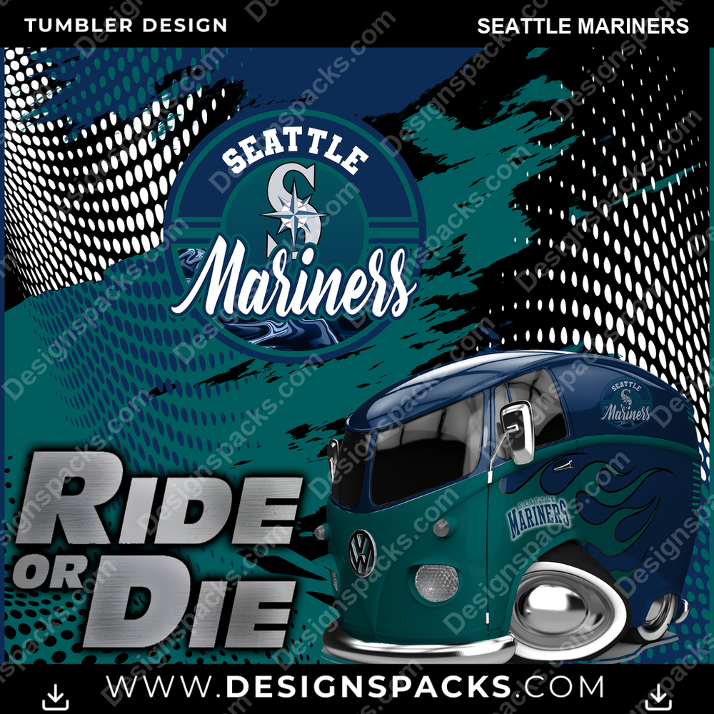 Baseball Ride or Die Seattle Mariners Tumbler Digital Wrap Design