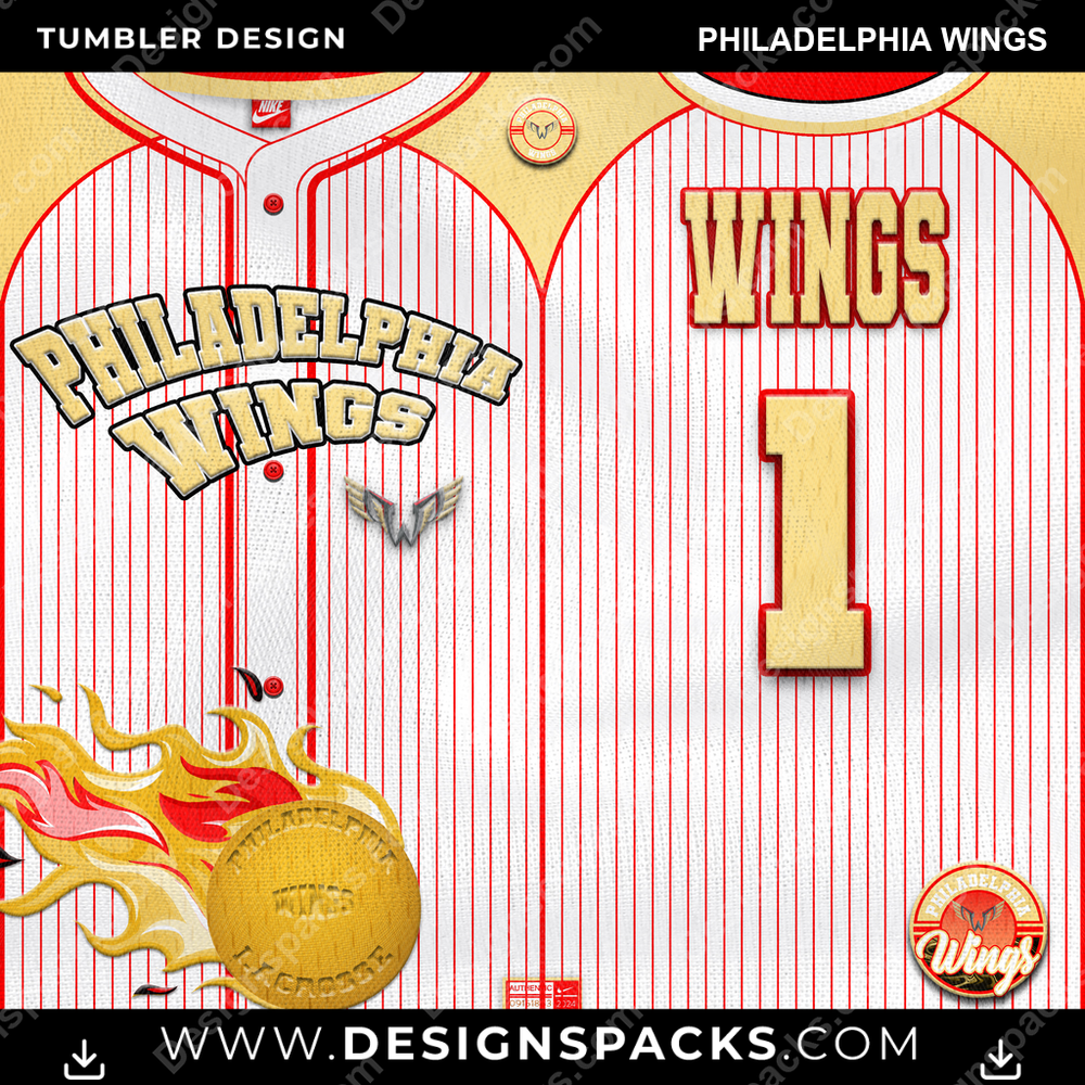 Lacrosse Team Button-Up Jersey Philadelphia Wings PLL Lacrosse Tumbler Digital Wrap Design Download