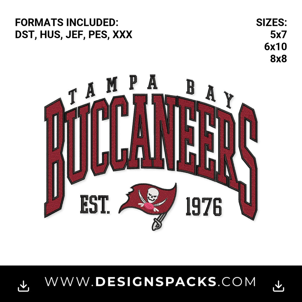 Tampa Bay Buccaneers Est. 1976 Logo Embroidery Design - Instant digital download pattern at Designspacks.com