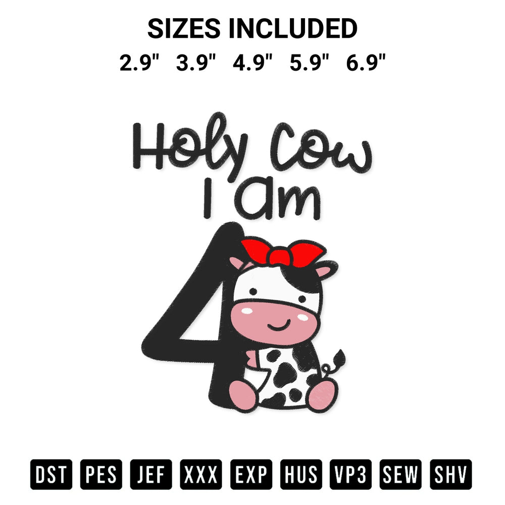 Elevate your next project with our Holy Cow I Am Four Girl Embroidery Design embroidery file. Shop high-quality digital patterns instantly at Designspacks.com. Available sizes: 2.9", 3.9", 4.9", 5.9", 6.9".