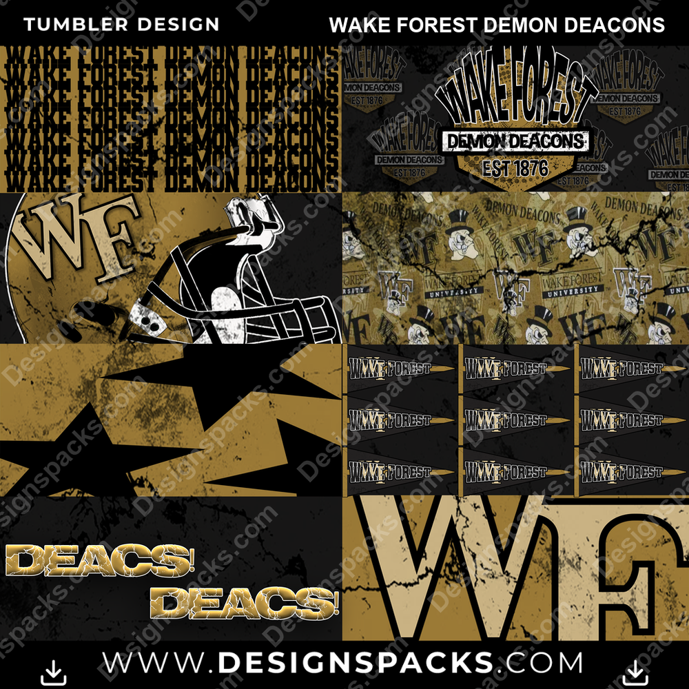 College Sport Distressed BG Wake Forest Demon Deacons Tumbler Digital Wrap Design