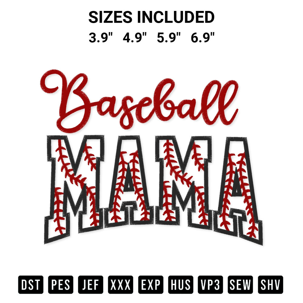 Elevate your next project with our Baseball Mama Embroidery Design embroidery file. Shop high-quality digital patterns instantly at Designspacks.com. Available sizes: 3.9", 4.9", 5.9", 6.9".