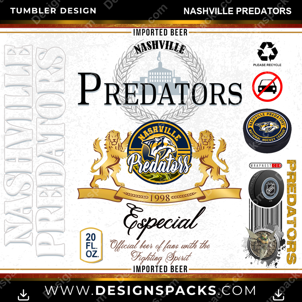 Hockey Modelo Nashville Predators Tumbler Digital Wrap Design