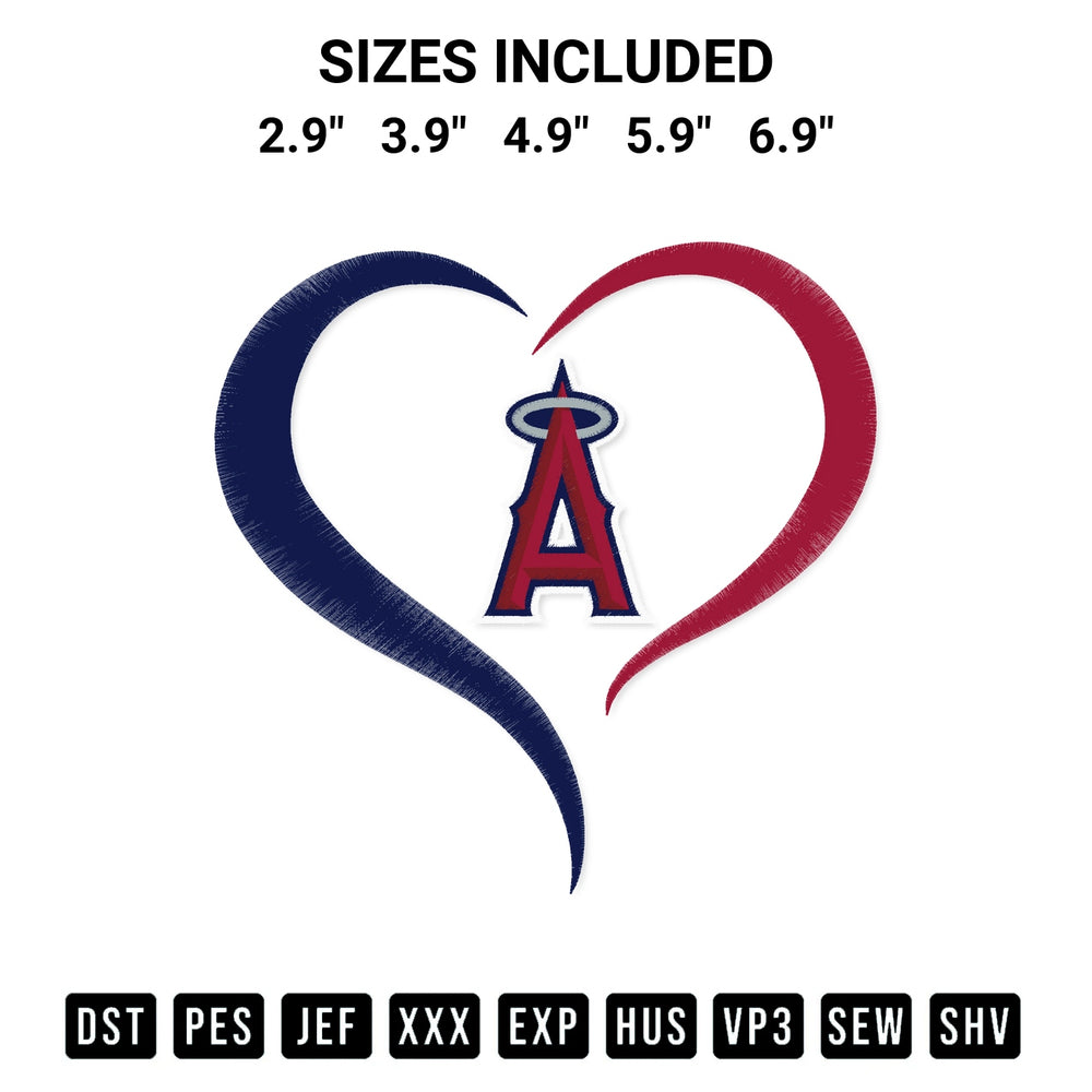Add a unique touch to your apparel with the Heart Los Angeles Angels Mlb Embroidery Design embroidery file. Premium instant download available now on Designspacks.com. Available sizes: 2.9", 3.9", 4.9", 5.9", 6.9".