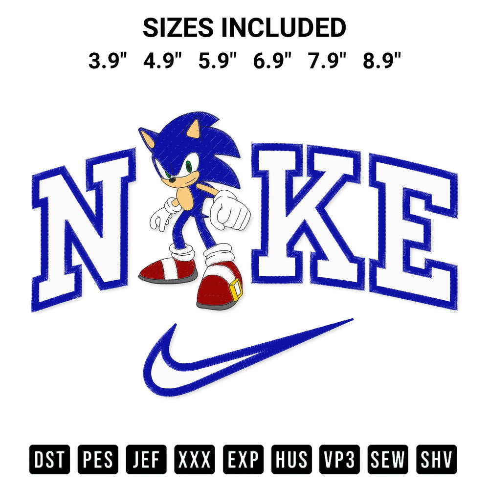 Discover the perfect addition to your crafting collection: Sonic The Hedgehog X Nike Embroidery Design embroidery file. Instantly available at Designspacks.com. Available sizes: 3.9", 4.9", 5.9", 6.9", 7.9", 8.9".