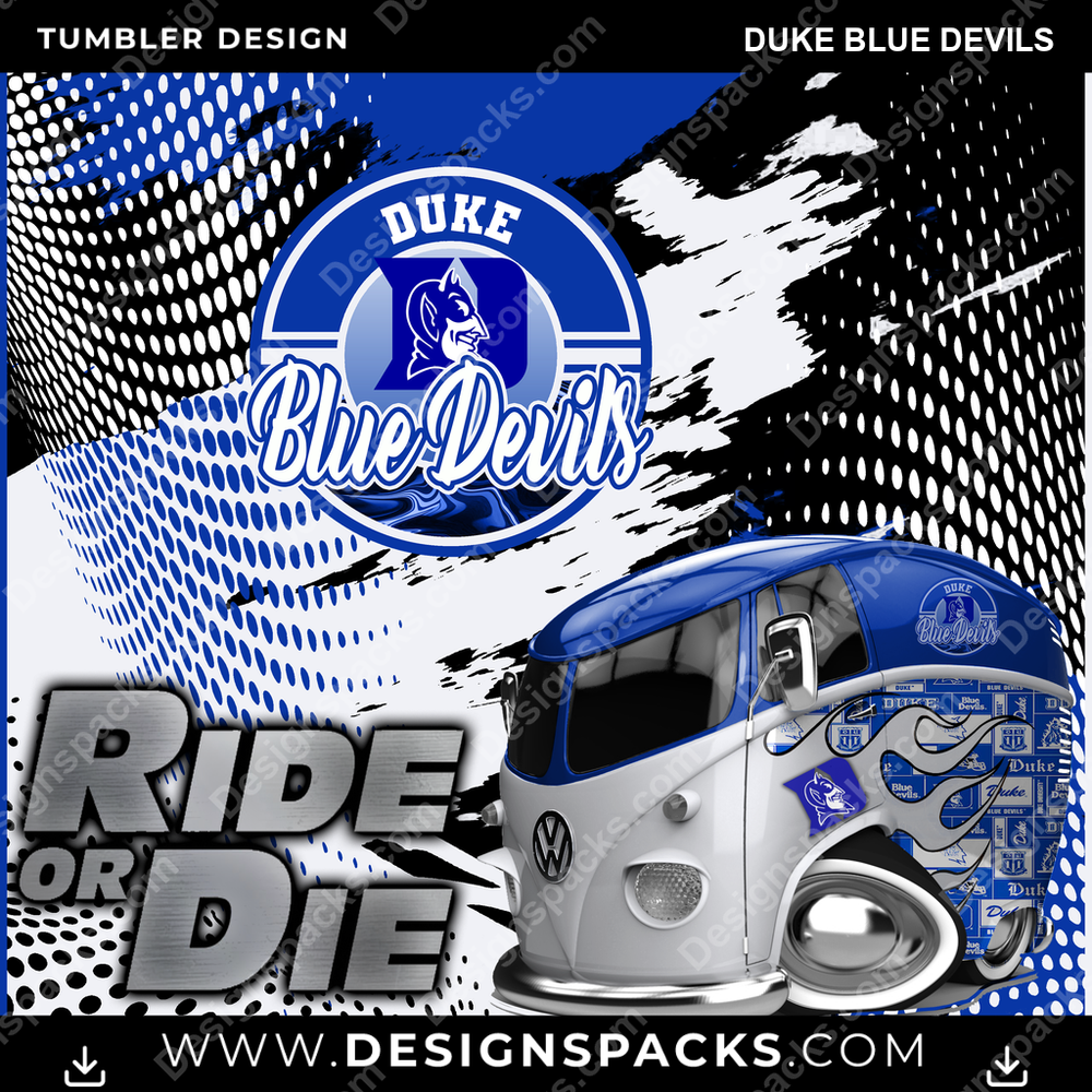 College Sport Ride or Die Duke Blue Devils Tumbler Digital Wrap Design