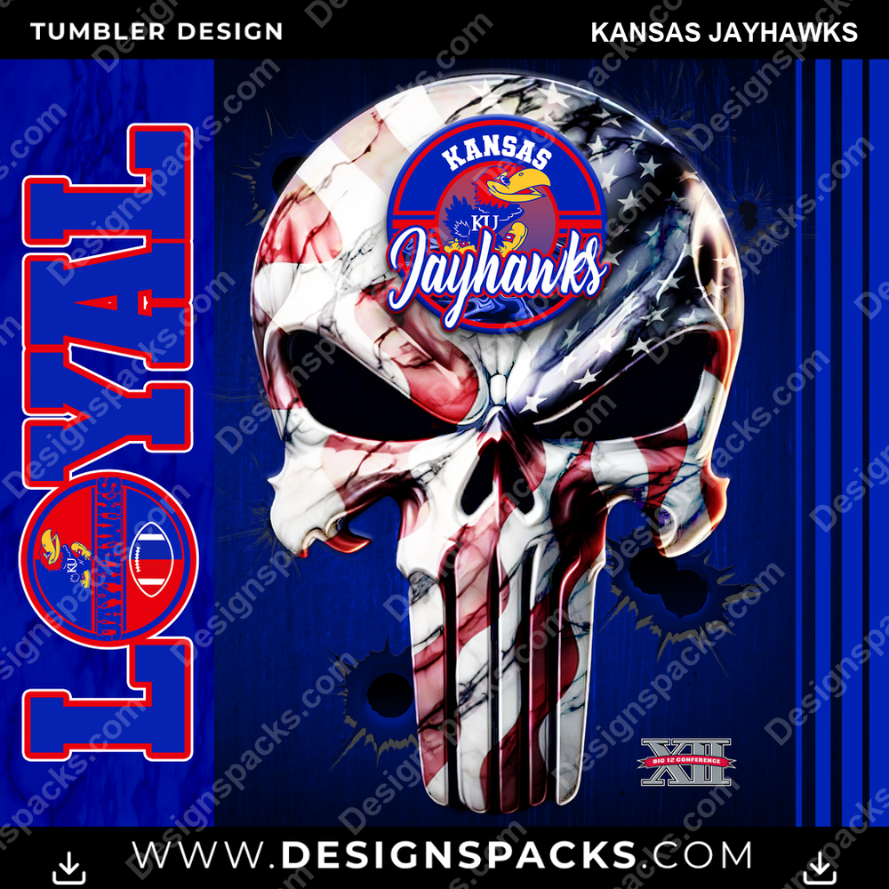 College Sport Loyal Kansas Jayhawks Tumbler Digital Wrap Design