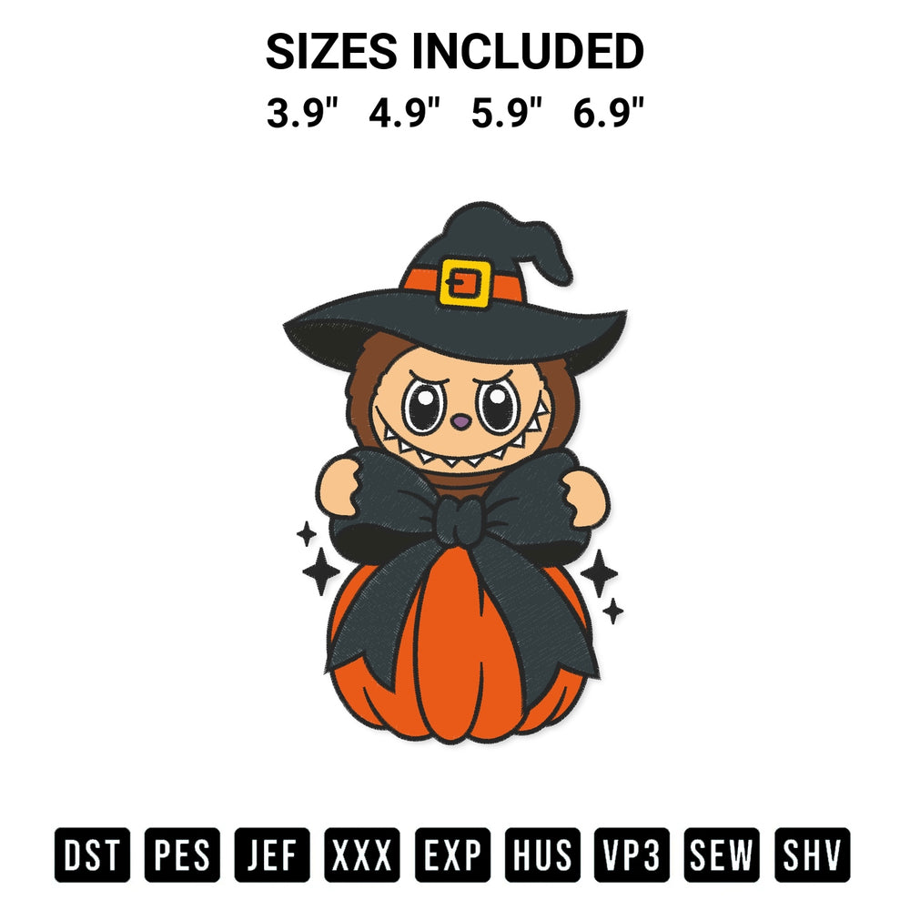 Looking for the perfect pattern? Download the Labubu Witch Coquette Pumpkin Embroidery Design embroidery design today at Designspacks.com. Crisp, clean stitching guaranteed. Available sizes: 3.9", 4.9", 5.9", 6.9".