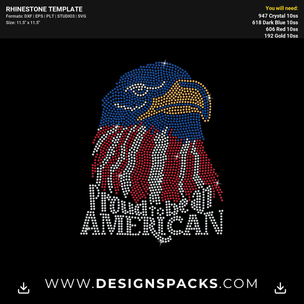 Eagle Proud American Usa Flag Rhinestone Digital Template