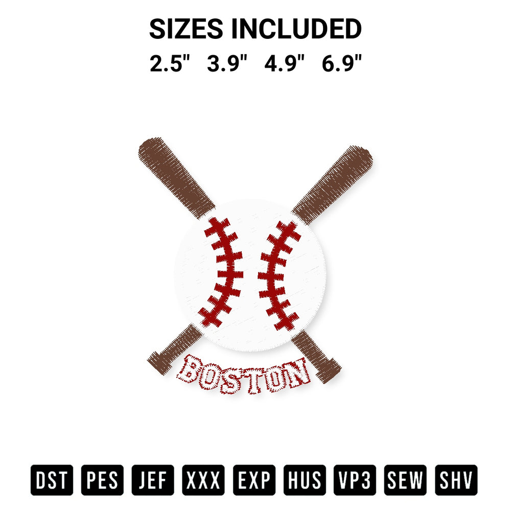 Get the Boston Baseball Embroidery Design embroidery design for your custom crafts! Premium digitized files available for instant download at Designspacks.com. Available sizes: 2.5", 3.9", 4.9", 6.9".