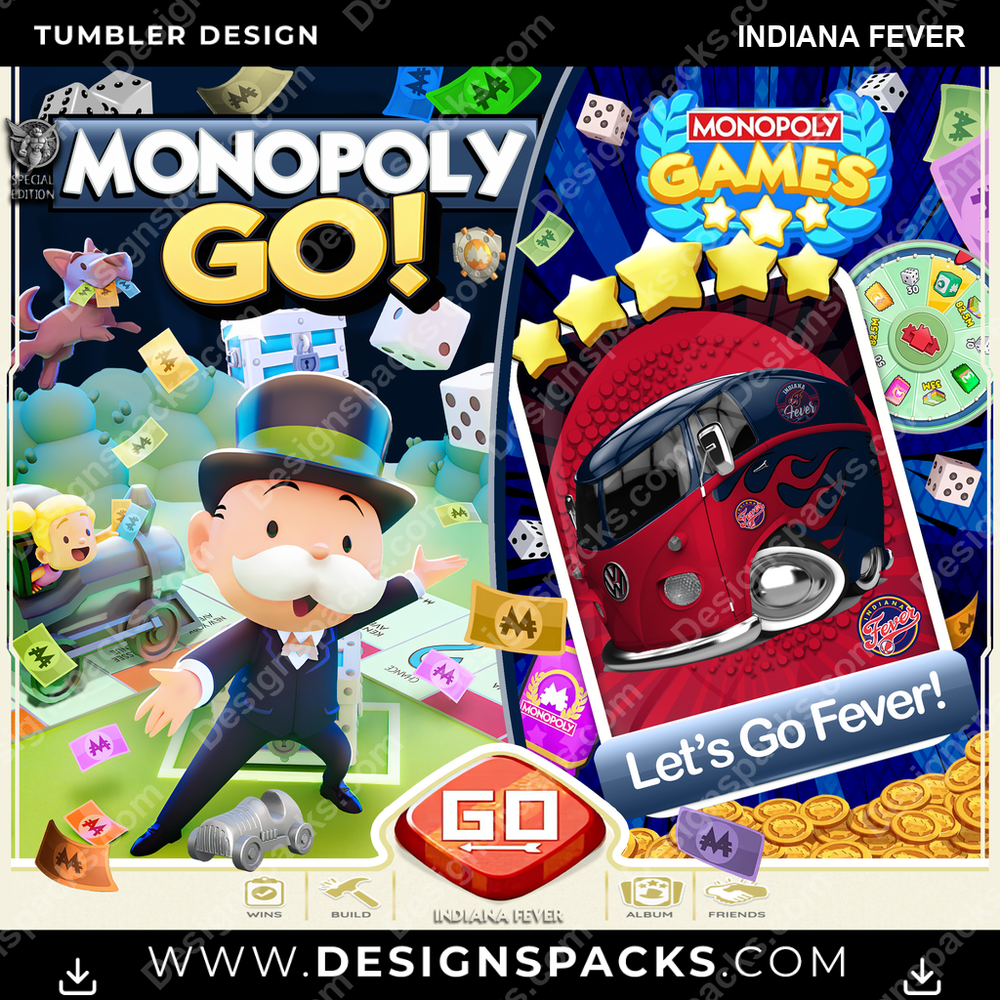 Basketball Monopoly Go! Indiana Fever NBA Basketball Tumbler Digital Wrap Design Download
