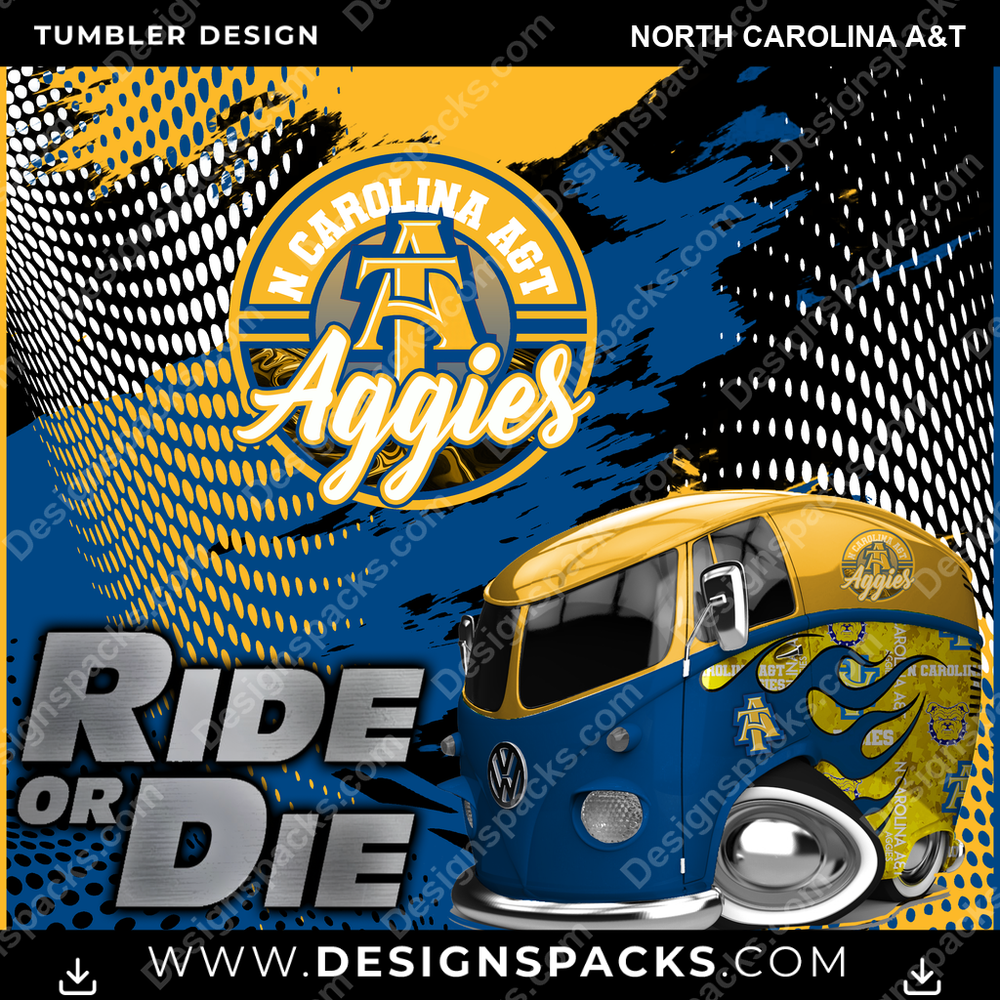 College Sport Ride or Die North Carolina A&T Tumbler Digital Wrap Design
