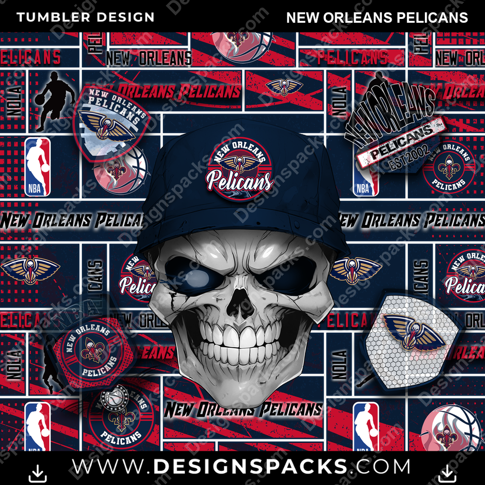 Basketball Skull New Orleans Pelicans Tumbler Digital Wrap Design