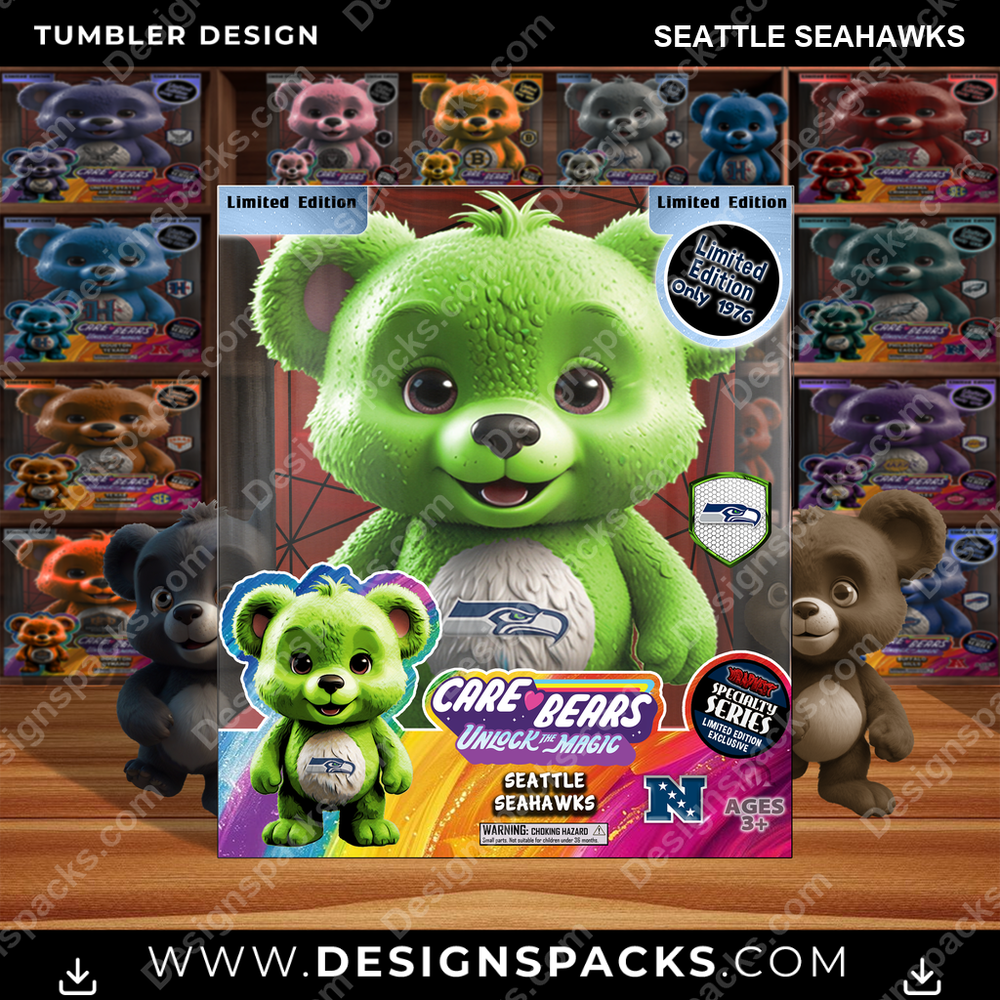 Football Care Bear Box Seattle Seahawks NFL Football Tumbler Digital Wrap Design Download