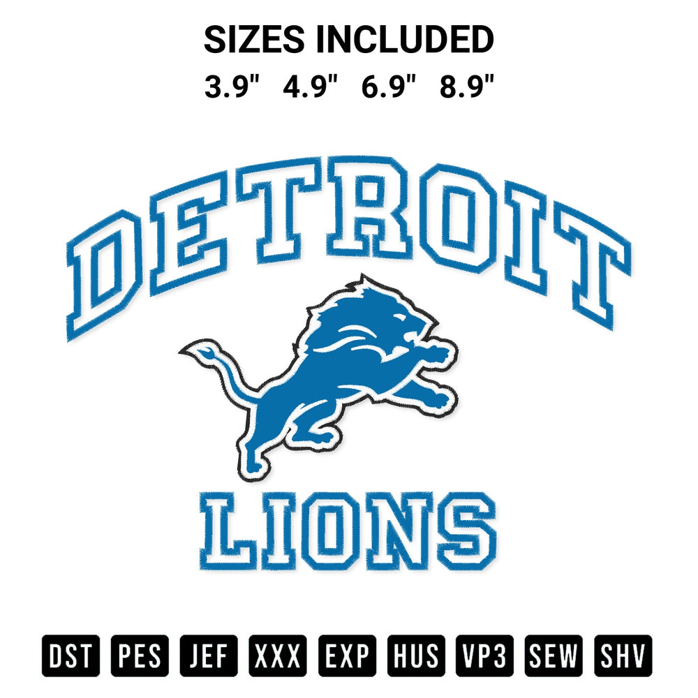 Add a unique touch to your apparel with the Nfl Detroit Lions Football Embroidery Design embroidery file. Premium instant download available now on Designspacks.com. Available sizes: 3.9", 4.9", 6.9", 8.9".