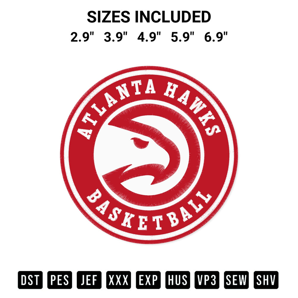 Shop the Atlanta Hawks Logo Embroidery Design machine embroidery pattern at Designspacks.com. Beautifully digitized for flawless stitching on any fabric. Available sizes: 2.9", 3.9", 4.9", 5.9", 6.9".