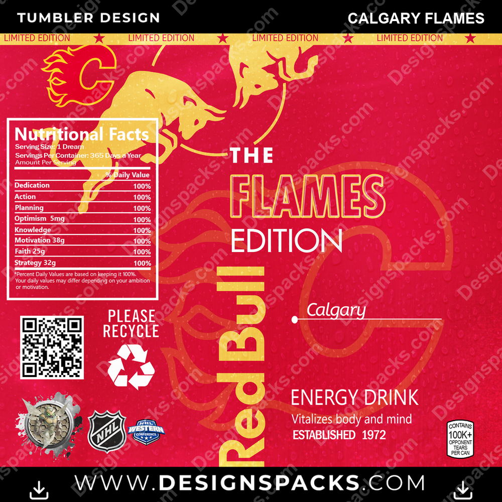 Ice Hockey Red Bull Calgary Flames Tumbler Digital Wrap Design