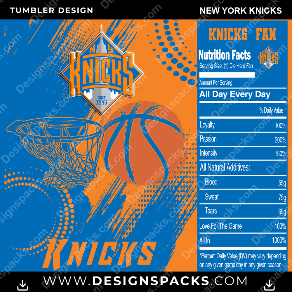 Basketball Team Fan New York Knicks NBA Basketball Tumbler Digital Wrap Design Download