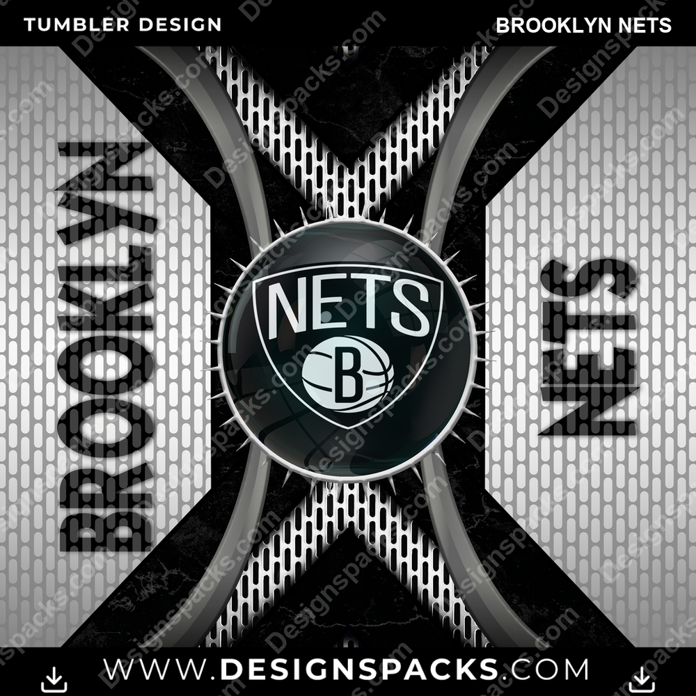 Basketball Metal Grating Brooklyn Nets Tumbler Digital Wrap Design