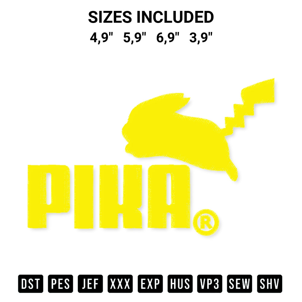 Create amazing crafts with the Pika Pikachu Logo Embroidery Design embroidery file. High-quality digital download from Designspacks.com, perfect for beginners and pros. Available sizes: 4,9", 5,9", 6,9", 3,9".