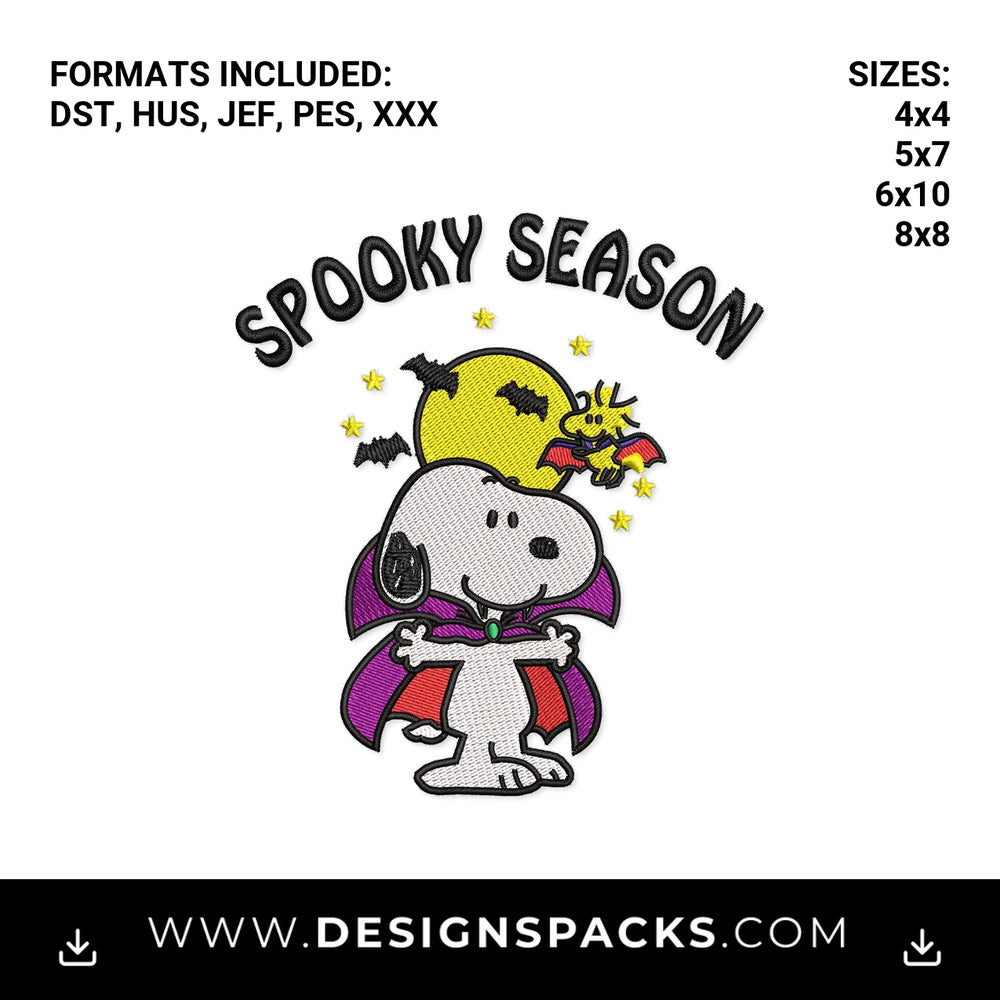 Spooky Season Snoopy Vampire Halloween Embroidery Design - Instant digital download pattern at Designspacks.com