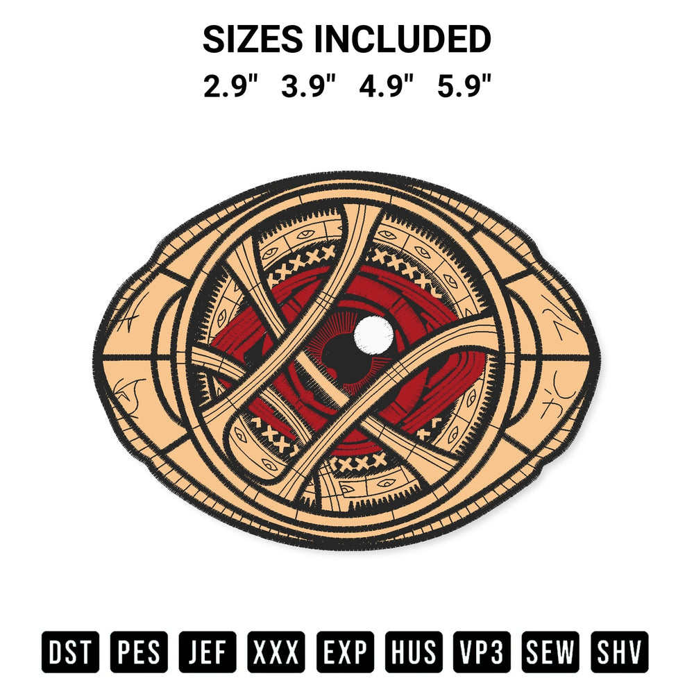 Transform your fabrics with the Doctor Strange Eye Of Agamotto Embroidery Design embroidery design. Instant access to premium digitized patterns at Designspacks.com. Available sizes: 2.9", 3.9", 4.9", 5.9".
