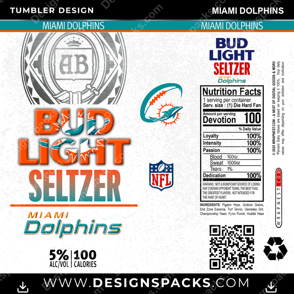 Football Bud Light Seltzer Miami Dolphins NFL Football Tumbler Digital Wrap Design Download