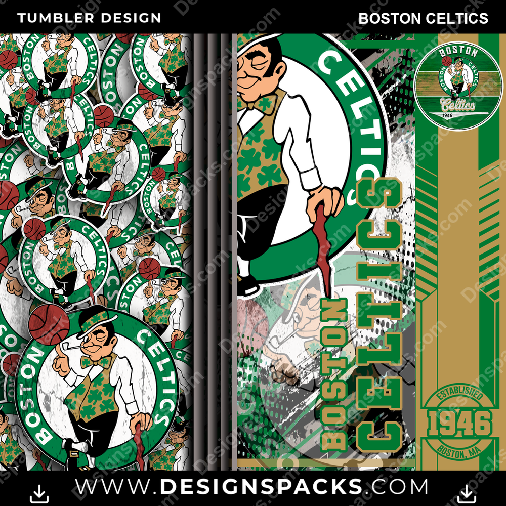 Basketball Sports Boston Celtics Tumbler Digital Wrap Design